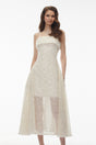 Leah Cream White Weave Design Sequin Midi Dress