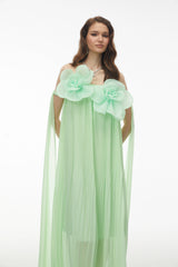 Leah Green Off Shoulder Maxi Dress with 3D Florals