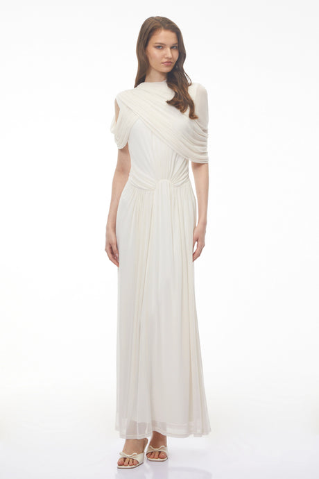 Leah White Asymmetrical Cross Front Maxi Dress