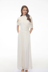 Leah White Asymmetrical Cross Front Maxi Dress
