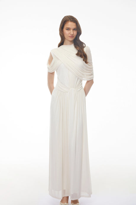 Leah White Asymmetrical Cross Front Maxi Dress