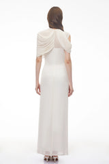 Leah White Asymmetrical Cross Front Maxi Dress