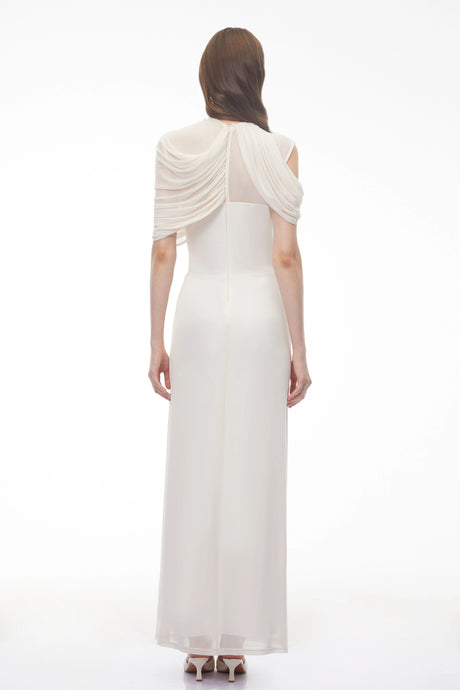 Leah White Asymmetrical Cross Front Maxi Dress