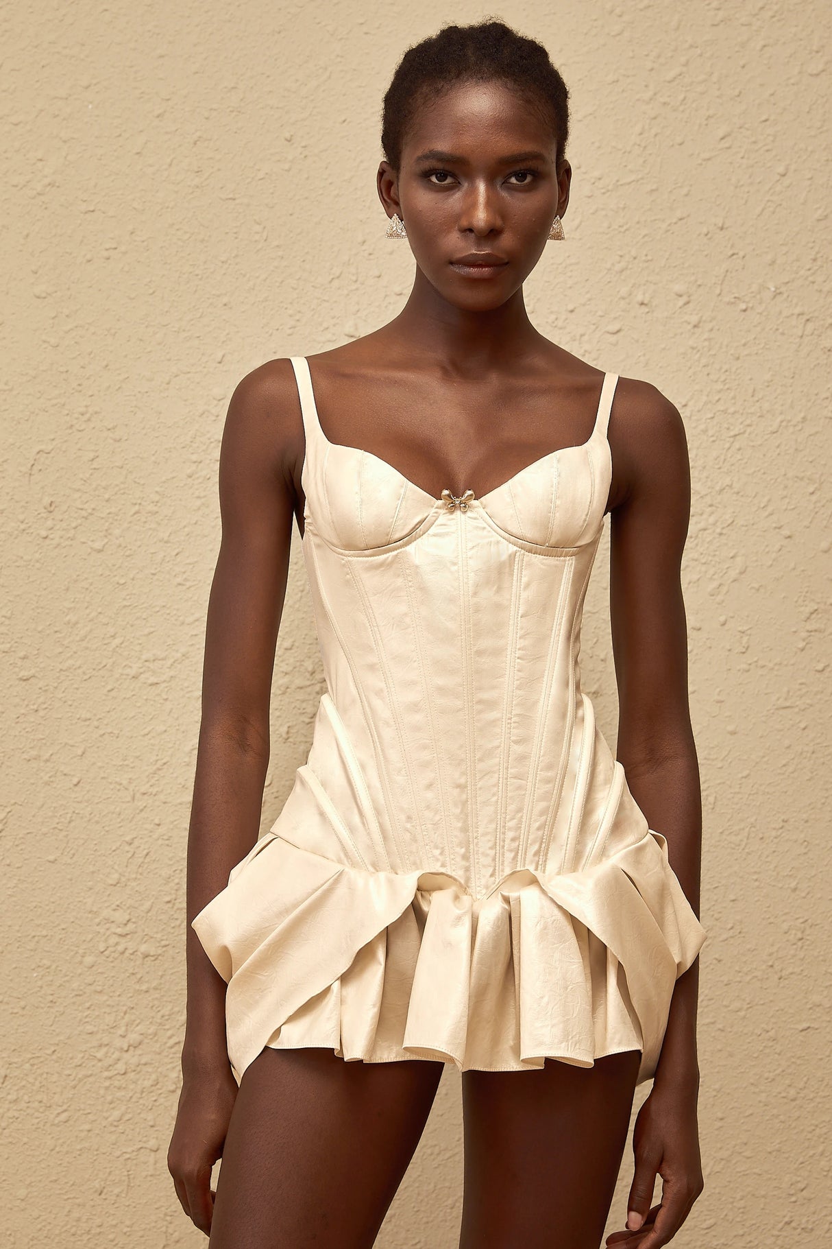 Léana White Ruffled Detail Bustier Mini Dress