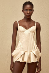 Léana White Ruffled Detail Bustier Mini Dress