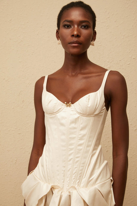 Léana White Ruffled Detail Bustier Mini Dress