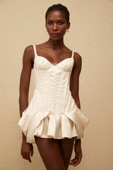 Léana White Ruffled Detail Bustier Mini Dress