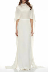 Lebeda White Backless Maxi Dress with Cape