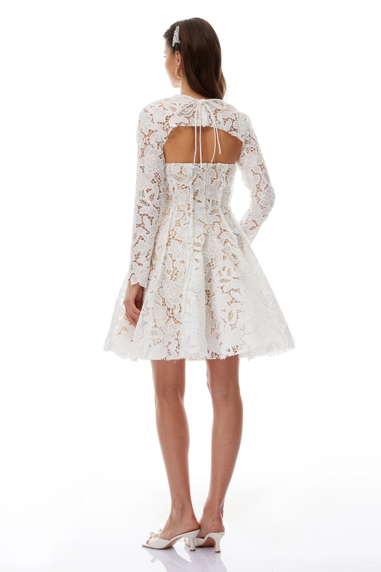 Leif White Lace Overlay Mini Dress with Lace Cape