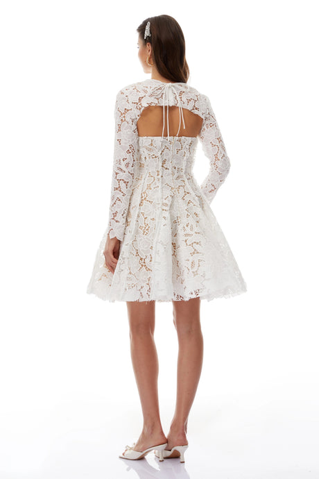 Leif White Lace Overlay Mini Dress with Lace Cape