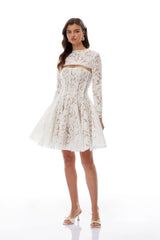 Leif White Lace Overlay Mini Dress with Lace Cape