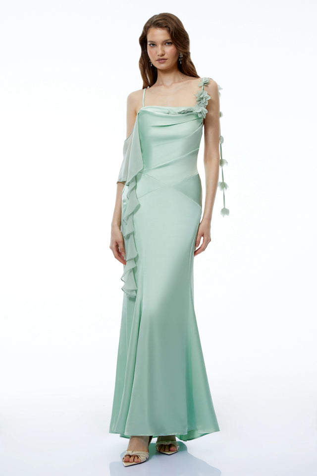 Leilah Green Maxi Dress with 3D Florals