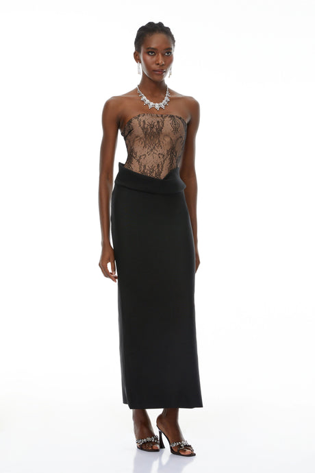 Rosalba Maxi Dress Black Lace Panel Ruched