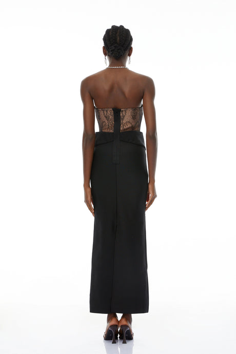 Rosalba Maxi Dress Black Lace Panel Ruched