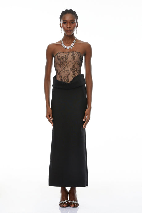 Rosalba Maxi Dress Black Lace Panel Ruched
