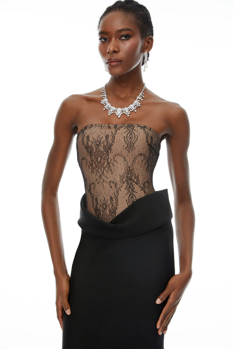 Rosalba Maxi Dress Black Lace Panel Ruched