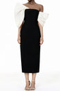Leire Black Midi Dress with Asymmetrical Bow Detail