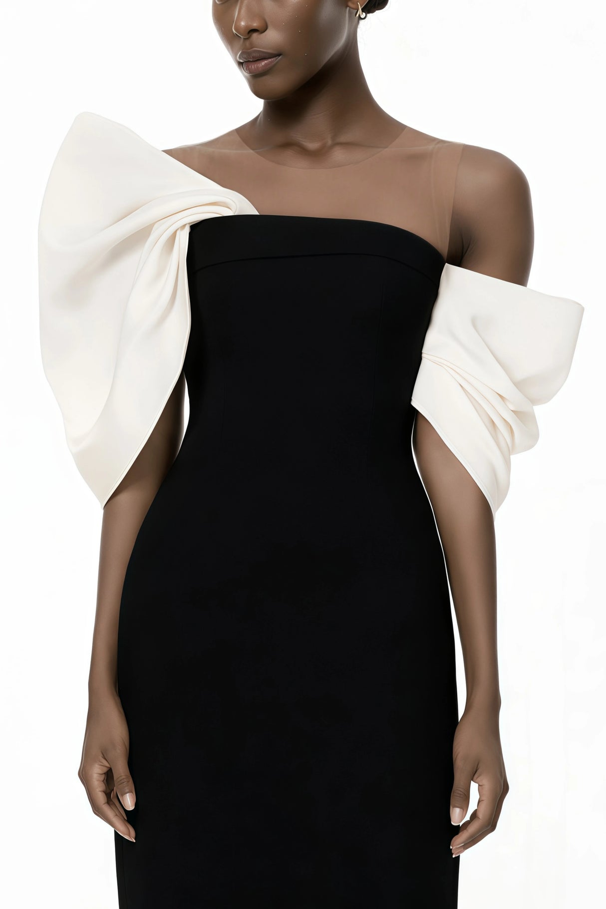 Leire Black Midi Dress with Asymmetrical Bow Detail
