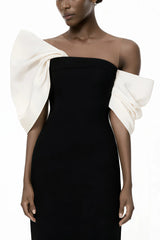 Leire Black Midi Dress with Asymmetrical Bow Detail