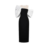Leire Black Midi Dress with Asymmetrical Bow Detail