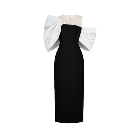 Celeste Midi Dress Black with Asymmetrical Bow Detail