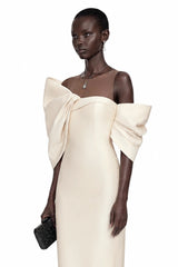 Leire Cream Midi Dress with Asymmetrical Bow Detail