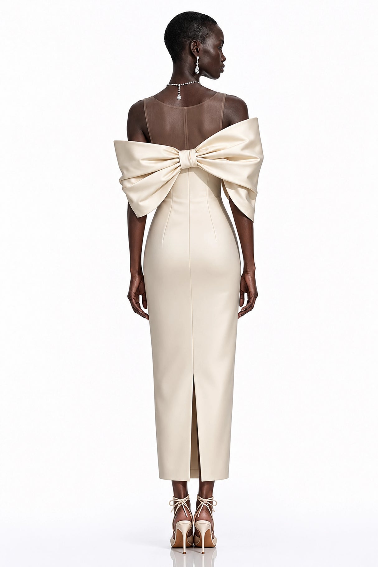 Leire Cream Midi Dress with Asymmetrical Bow Detail