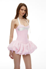 Leire Pink Color Block Halterneck Mini Dress
