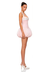 Leire Pink Color Block Halterneck Mini Dress
