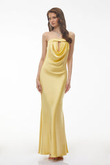 Lela Butter Yellow Draped Maxi Dress with Bow Detail
