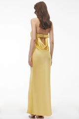 Lela Butter Yellow Draped Maxi Dress with Bow Detail