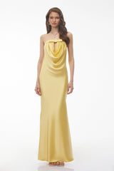 Lela Butter Yellow Draped Maxi Dress with Bow Detail