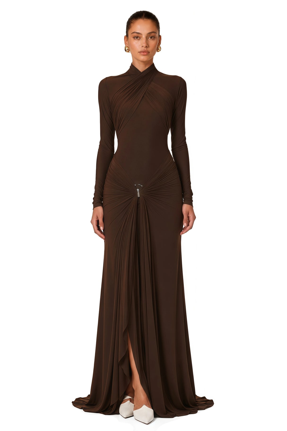 Lena Chocolate Brown Cross Front Maxi Dress