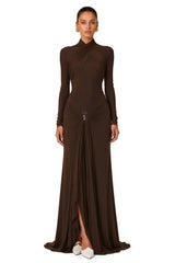Lena Chocolate Brown Cross Front Maxi Dress