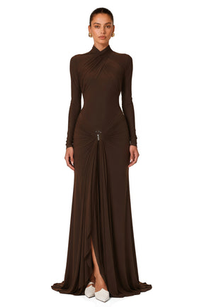 Lena Chocolate Brown Cross Front Maxi Dress
