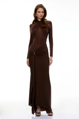 Lena Chocolate Brown Cross Front Maxi Dress