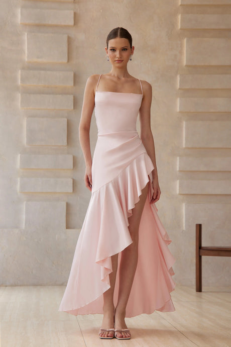 Agnolina Midi Dress Pink Asymmetrical Satin