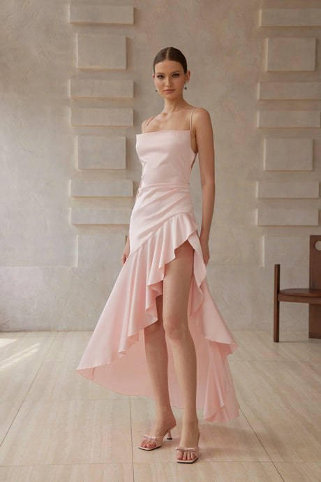Agnolina Midi Dress Pink Asymmetrical Satin