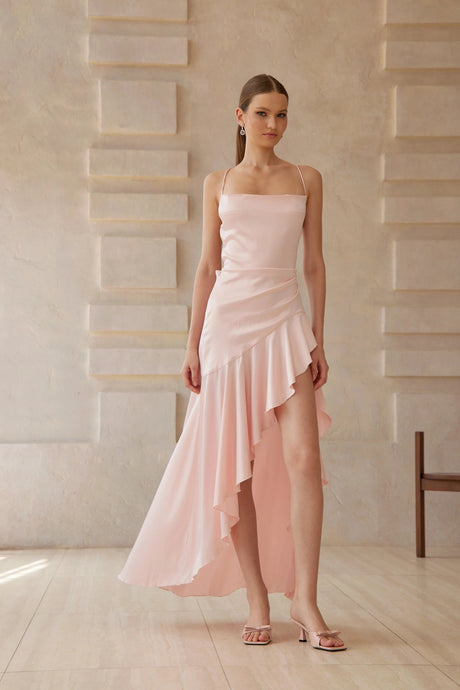 Agnolina Midi Dress Pink Asymmetrical Satin