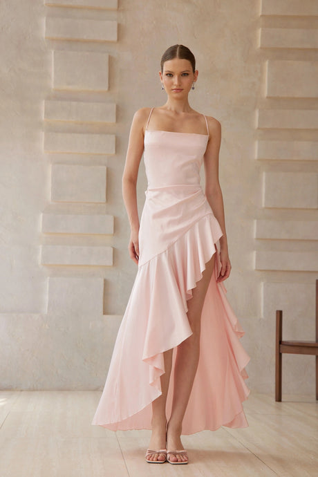 Agnolina Midi Dress Pink Asymmetrical Satin
