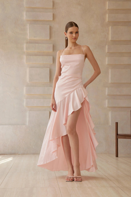 Agnolina Midi Dress Pink Asymmetrical Satin
