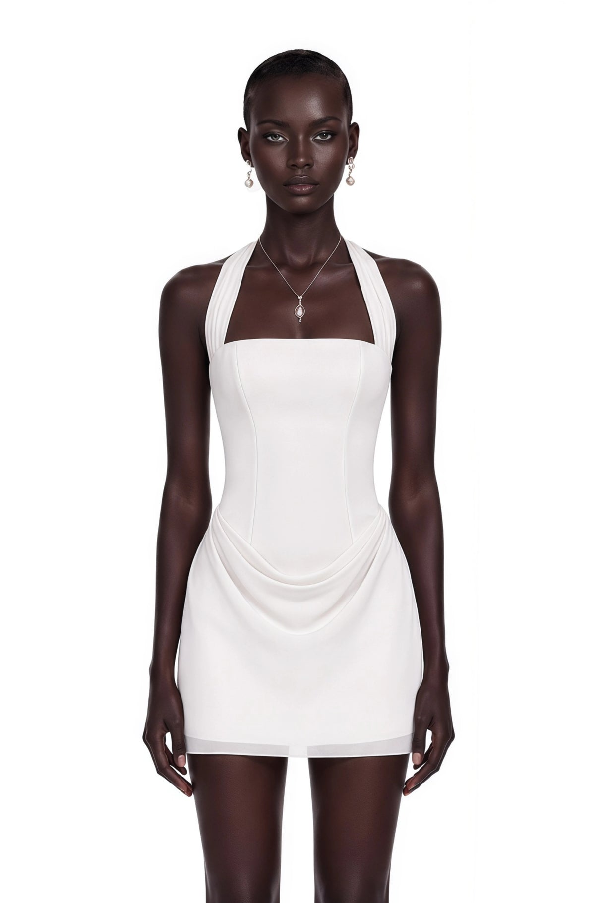 Lenka Cream Halterneck Draped Mini Dress