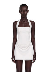 Lenka Cream Halterneck Draped Mini Dress