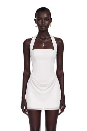 Lenka Cream Halterneck Draped Mini Dress
