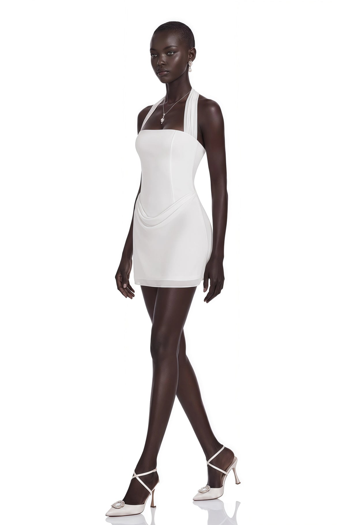 Lenka Cream Halterneck Draped Mini Dress
