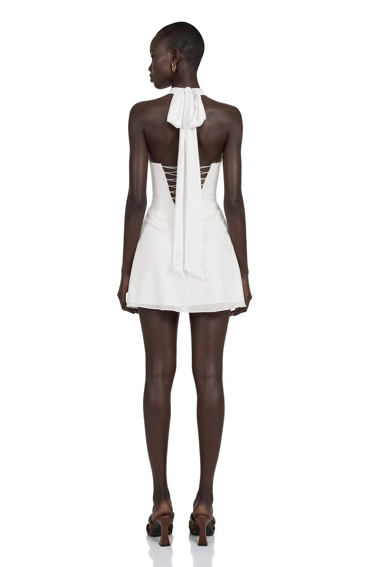 Lenka Cream Halterneck Draped Mini Dress