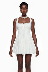 Lente White Ruffled Lace Mini Dress