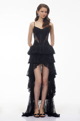 Léonie Black Sequin Maxi Dress with CutOuts and Train