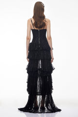 Léonie Black Sequin Maxi Dress with CutOuts and Train