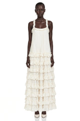 Leonie Neutral Tiered Ruffled Maxi Dress